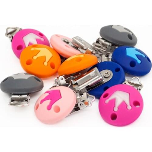 Sutoyuen 10 pcs Round Crown Shape Silicone Pacifier Clips Dummy Teether Infant Teething Beads Holder Clip Nursing Toy Accessory