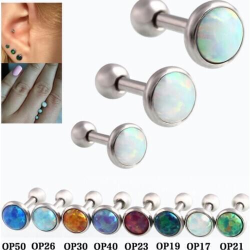 50pcs Body Jewelry- Opal Stone Ear Studs/Earring Stainless Steel Helix Bar Upper Earring Traugs Lip Labret Stud Body Piercing