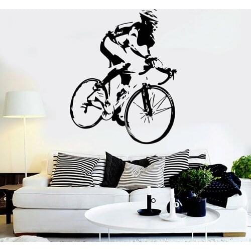 Bicycle Wall Decal Racing Cyclist Bike Vinyl Wall Stickers Cyclist Bedroom Decor Removable Home Bedroom Decoration Mural X617