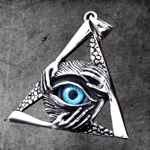 Stainless Steel Vintage Freemasonry-Triangle Demon Eye Pendant Men Women Masonic-Pendants Jewelry