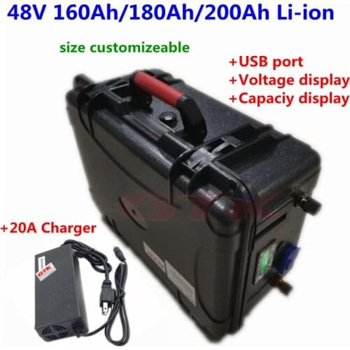 Waterproof 48V 160Ah 180Ah 200Ah Lithium li ion battery pack with BMS for trolling motor solar energy RV motorhome+20A charger