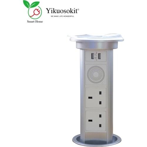 UK Socket USB Port Bluetooth Speaker Wifi Silver Tabletop Smart Hidden Power Socket Electric Pop Up Outlets Tuya Smart Life