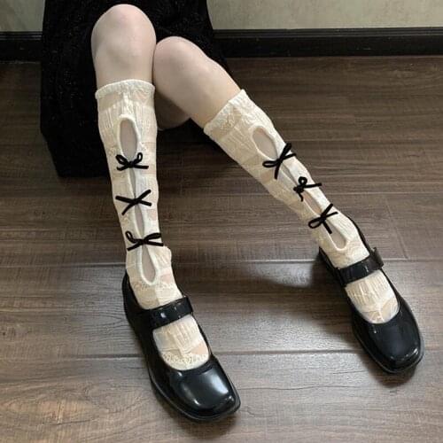 Japanese Bow Lace Milkshake Tube Socks Leg Socks Cute Calf Socks Lolita Uniform Socks