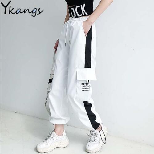 Cargo Pants Women High Waist Streetwear Hip Hop Harajuku Sport Pants Joggers Women White Black Patchwork Sweatpants Harem Pants