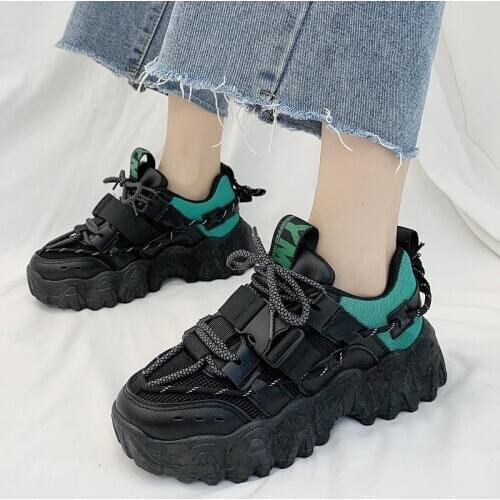 2020 Breathable MeshThick Sole Platform Sneakers Rimocy Fashion Buckle Chunky Women Sneakers Woman Lace Up Running Casual Shoes