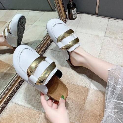 Cover Toe Low House Slippers Platform Shoes Rivet Slides Slipers Women Female Metal Decoration Rubber Hoof He