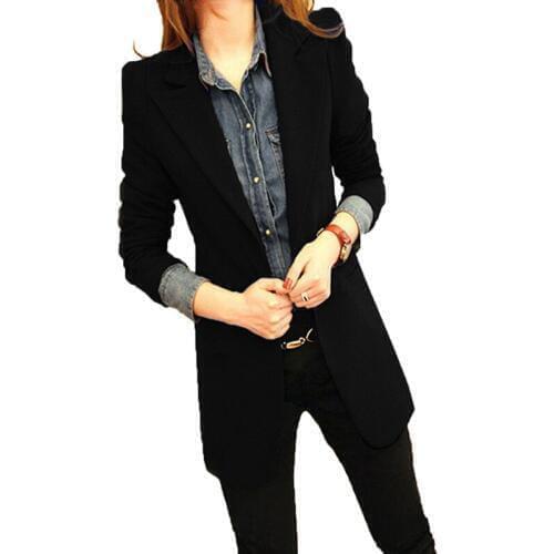 Sanishroly 2019 Spring Autumn Women Long Sleeve Black Suit Jacket Female Midi Long Suit Coat Office Outwears Plus Size 536