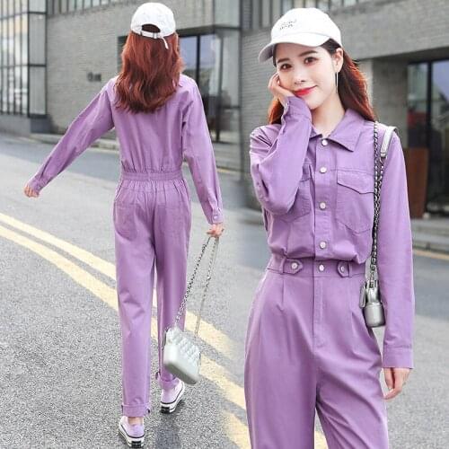 Women 2021 Spring Autumn Fashion Jumpsuits Female Long Sleeve Denim Overalls Ladies Casual Vintage Jeans Romper Jumpsuit Y174