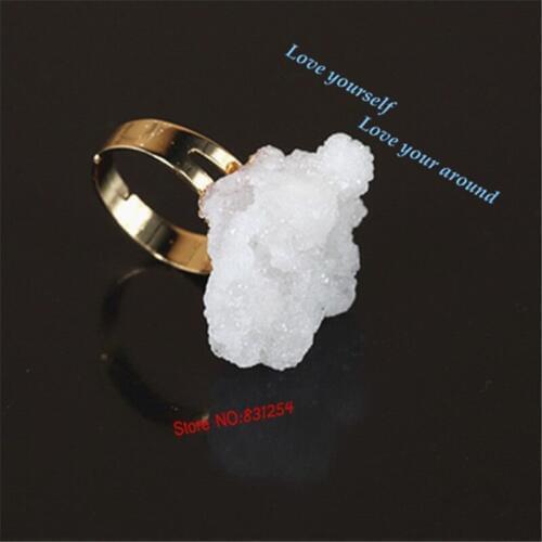 Natural White Crystal Druzy Stone Rings Drusy Rings Coral Shape Drusy Female Ring Charm Women Ring