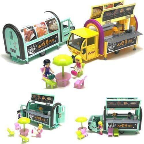 1:20 High Simulation Multi-door Alloy Three-wheeled Mobile Barbecue Snack Car Model Play House Scene Childrens Truck Metal Toys