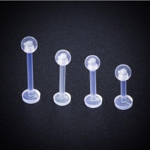 10pc Clear Acrylic Labret Lip Stud Piercing Ring Bar Bioflex Ear Cartilage Earring Tragus Helix Monroe Flexible Body Jewelry 16G