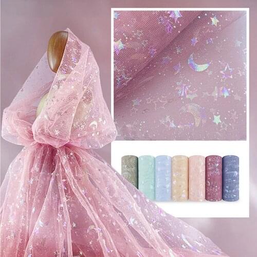 10 Yards Tulle Mesh Star Moon Yarn Net Background Glitter Photo Prop Fabric Backdrop DIY Party Festival Decoration