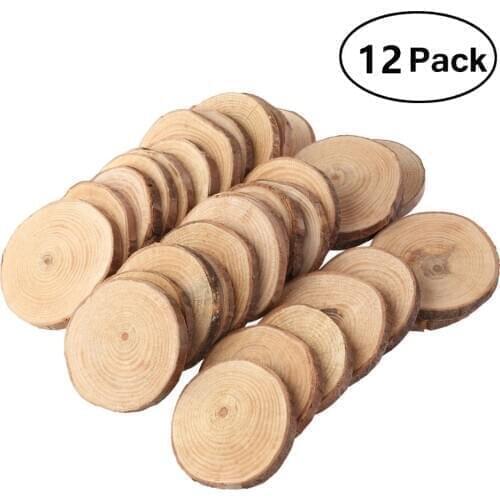 12pcs 4-5cm Assorted Size Natural Color Wood Slices Round Log Discs for Arts & Crafts Home Hanging Decorations Event Ornamet
