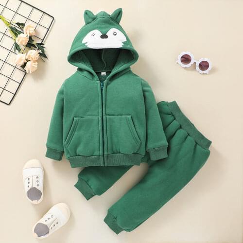 2PCS Children Boys AutumnClothes Sets Kids Zipper Cartoon Hooded Coat Pant Sport Tracksuits
