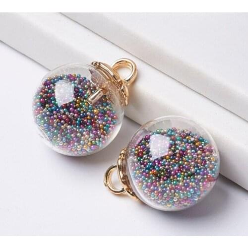2pcs Clear Glass Ball Pendants, with CCB Plastic Findings and Mini Glass Beads For pendants jewelry making Decorate, Golden F65