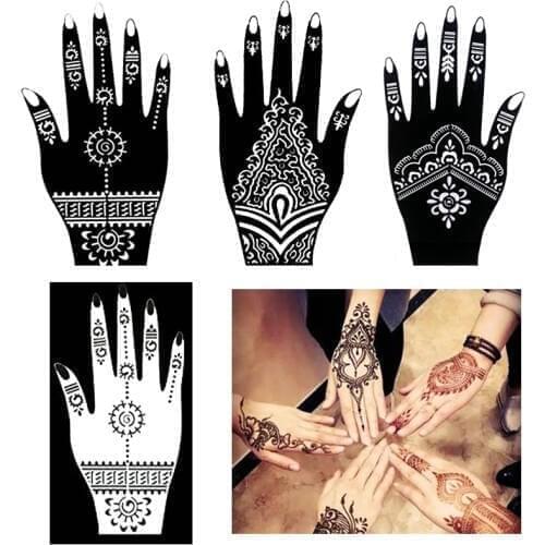 3Pcs/Lot Hands Feet Henna Tattoo Stencils Set for Body Paint, Glitter Airbrush Flower Mehndi Tattoo Stencil Templates 20*10.5 Cm