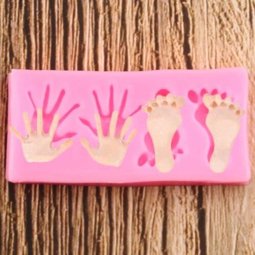 3D Baby Hand Feet Silicone Molds Cupcake Topper Fondant Mould Baby Birthday Cake Decorating Tools Chocolate Gumpaste Moulds