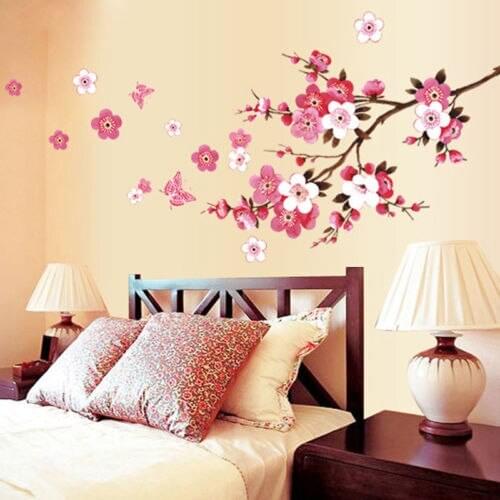 3D Plum Blossom Wall Sticker Art Household Decorative Removable Wallpaper with Petals