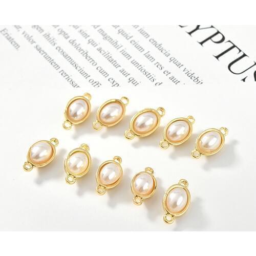 Fashion Gold Tone Alloy Oval Pearl DIY Jewelry Charms Ornament Accessories DIY Earring Necklace Bracelet Pendant 50pcs 14*7mm