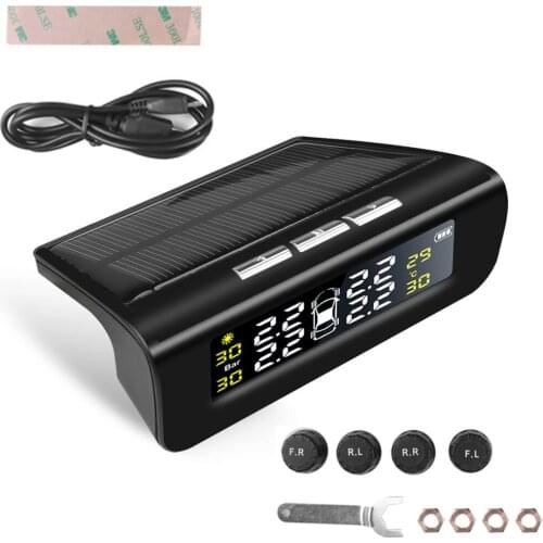Car TPMS Solar Tire Pressure Monitoring System 4 sensors Solar Power USB Auto Security Alarm tool Tyre Pressure gauge meter