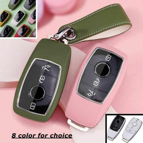 Leather+PC Car Key Fob Case Cover Holder For Mercedes Benz 2017-2021 E S A C G Class