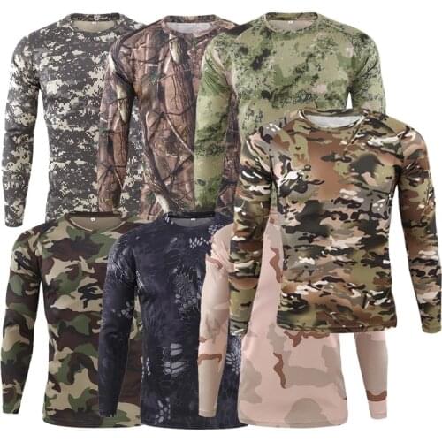 Mens Tactical Quick Dry T Shirt Camouflage Camo Fitness Breathable Long Sleeve Tops Outdoor Military US Army Combat T Shirts
