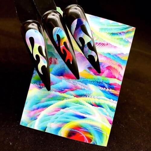 Holographic Colorful Nail Foil Flame Holo Nail Art Transfer Self Adhesive Flame Nail Decals Slide Nail Art Decals
