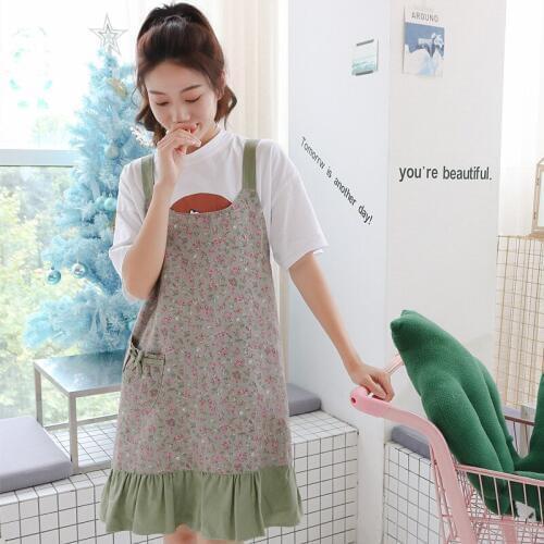 Cotton Apron kitchen cooking household waterproof oil proof Floral Pretty Apron Dress Style Uniform Flower Coffee Uniform