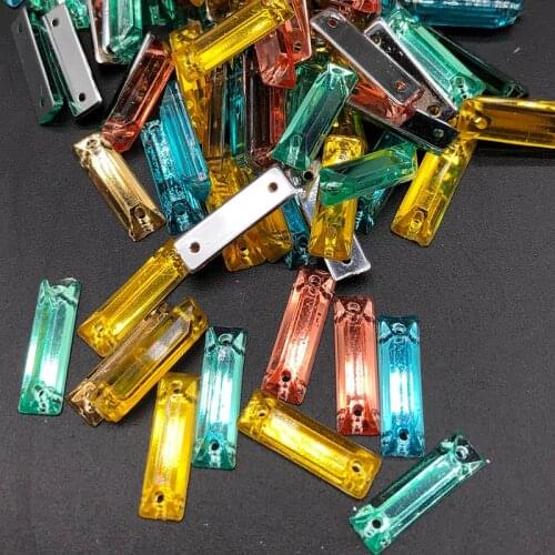 Inyajay 100pcs 5x15mm Loose Sew-on Rhinestones Apparel Bags Shoes Sewing Accessories DIY Crafts Flatback Sewing 2 Hole Costume