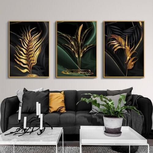 Modern Abstract Golden Leaves Wall Art Banana Leaf Canvas Painting Nordic Posters and Prints Pictures for Living Room Home Decor