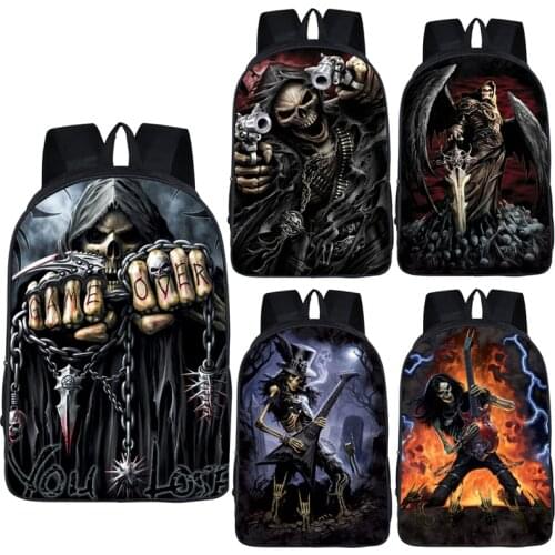 Cool Grim Reaper Backpack Men Women Rucksack Azrael Skull Daypack Children School Bags for Teenager Girls Boys Rock Backpacks