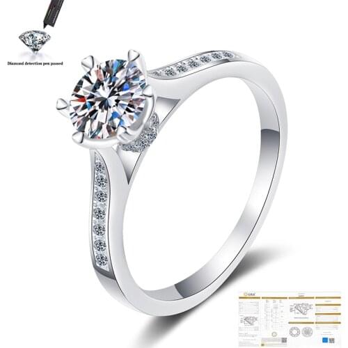 925 Silver Pass Diamond Test DEF Color Round Excellent Cut 1 ct Moissanite Cow Head Solitaire Diamond Ring Wedding Jewelry