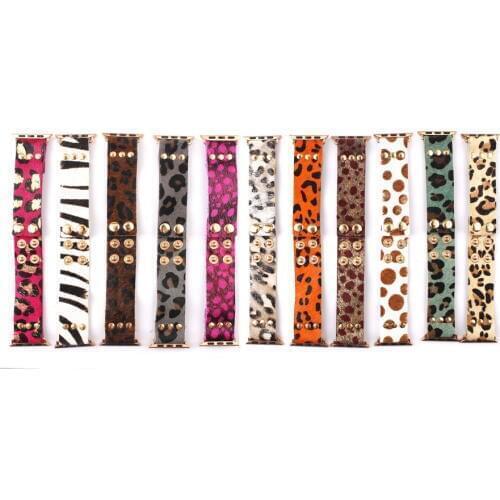 ZWPON Fashion Leopard Genuine Leather Watch Band Baraclets for Woman Snap Button Polka Spot Watch Accessories Wristband