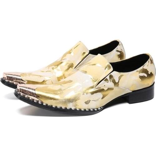 Men Shoes Party Formal Dress Shoes Gold Rivets Genuine Leather Business Shoes Male Oxfords