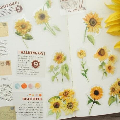 28pcs MIX Size yellow orange sunflower Style PVC Sticker Scrapbooking DIY Gift Packing Label Decoration Tag