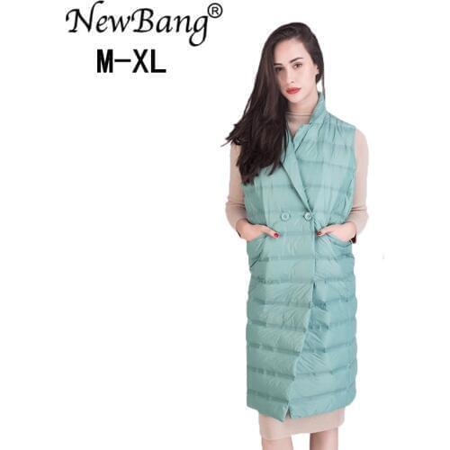 NewBang Womens Long Vest Ultra Light Down Vests Sleeveless Turn-down Collar Jacket Single Breasted Warm Suit vest Women