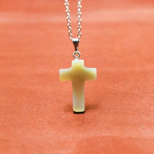 New Natural Stone Cross Pendant Necklace Women Cute Girls Tiny Cross Choker Necklaces Female Christian Prayer Jewelry Party Gift