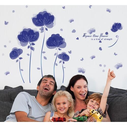New Fashion Purple Flower Blossom Wall Stickers Space Time With Family For Living Room Kids Bedroom TV Wall Wallpaper Home Decor