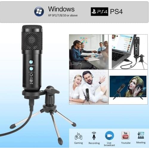 New USB Aluminum Alloy Shell Condenser Microphone For PC Streaming Gaming Computer And Online Chat With Tripod Stand