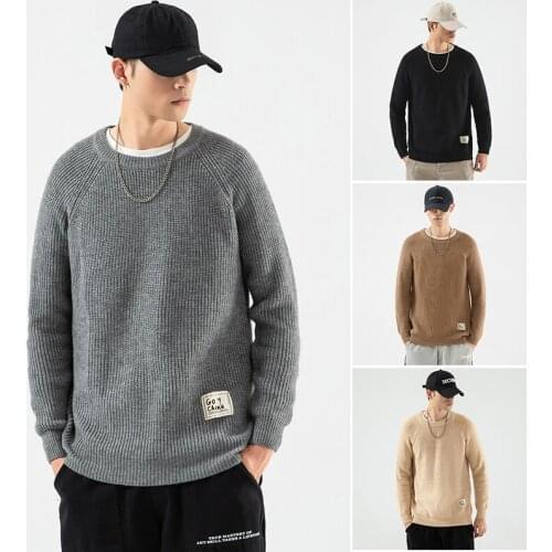 Autumn and winter thickened large sweater mens long sleeve casual loose Pullover mens cashmere solid knitting