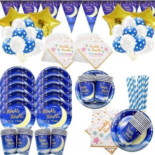 Twinkle Little Star Gender Reveal or Neutral Baby Shower Theme Party Supplies Banner Decoration Table Cover Dinner Cake Plates