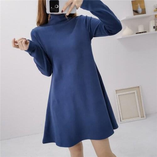 Autumn and winter new style double-sided heating slim mid-length half-high collar inner base long-sleeved dress women
