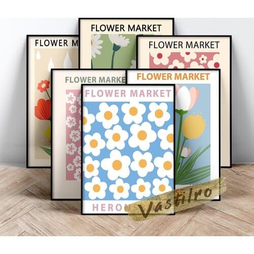 Retro Minimalist Flower Market Art Prints Canvas Painting Poster Nordic Modern Wall Picture Digital Spring Gallery Wall Decor