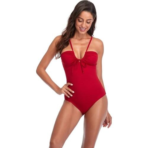 Sexy V-Neck Plus Size Bandage One Piece Swimsuit For Women Spaghetti Cut Out Monokini High Waist Bathing Suit Swimwear Beachwear