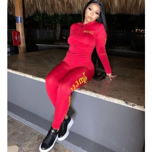 TNNAOFF Sexy Letter Prined Bodycon Romper Hoodies for Women Fall Fashion One Piece Club Outfit Long Sleeve Zip Jumpsuits Clothes