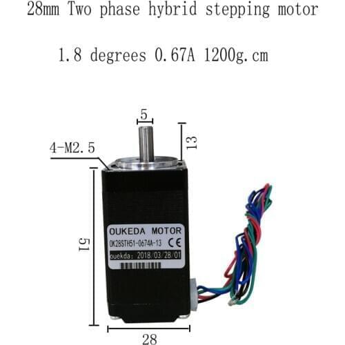 1.8 Degrees NEMA11 Stepper Motor 28 Stepper motor 28 Short axis motor Body length 51 OK28STH51-0674A-13
