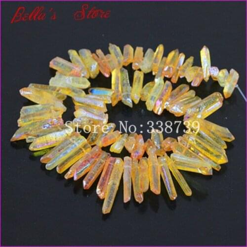 Rough Stone Titanium Quartz Spike Pendant Beads Natural Raw Druzy Crystal Quartz Point Stick Drilled Briolettes Beads