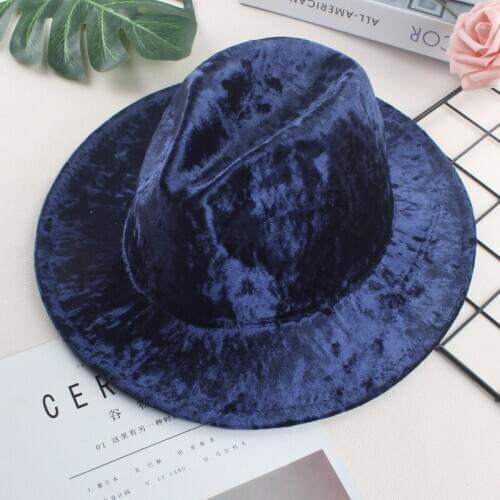 New gold velvet jazz hat mens and womens British top hat autumn and winter catwalk wide brim hat