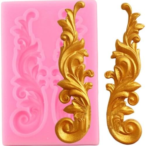 Baroque Scroll Relief Border Silicone Molds Leaves Cupcake Topper Fondant Cake Decorating Tools Candy Chocolate Gumpaste Moulds