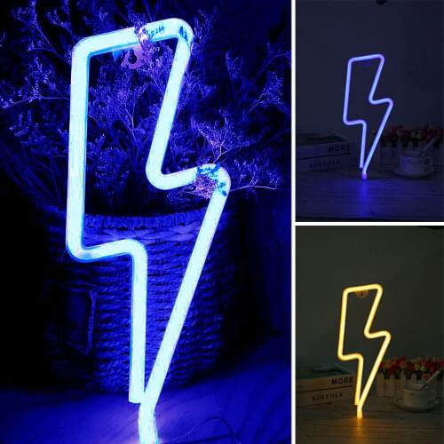 LED Light Lightning Shaped Neon Sign Lamp Home Party Room Wall Decor USB Battery Operated Night Light Decorative Table Lamp